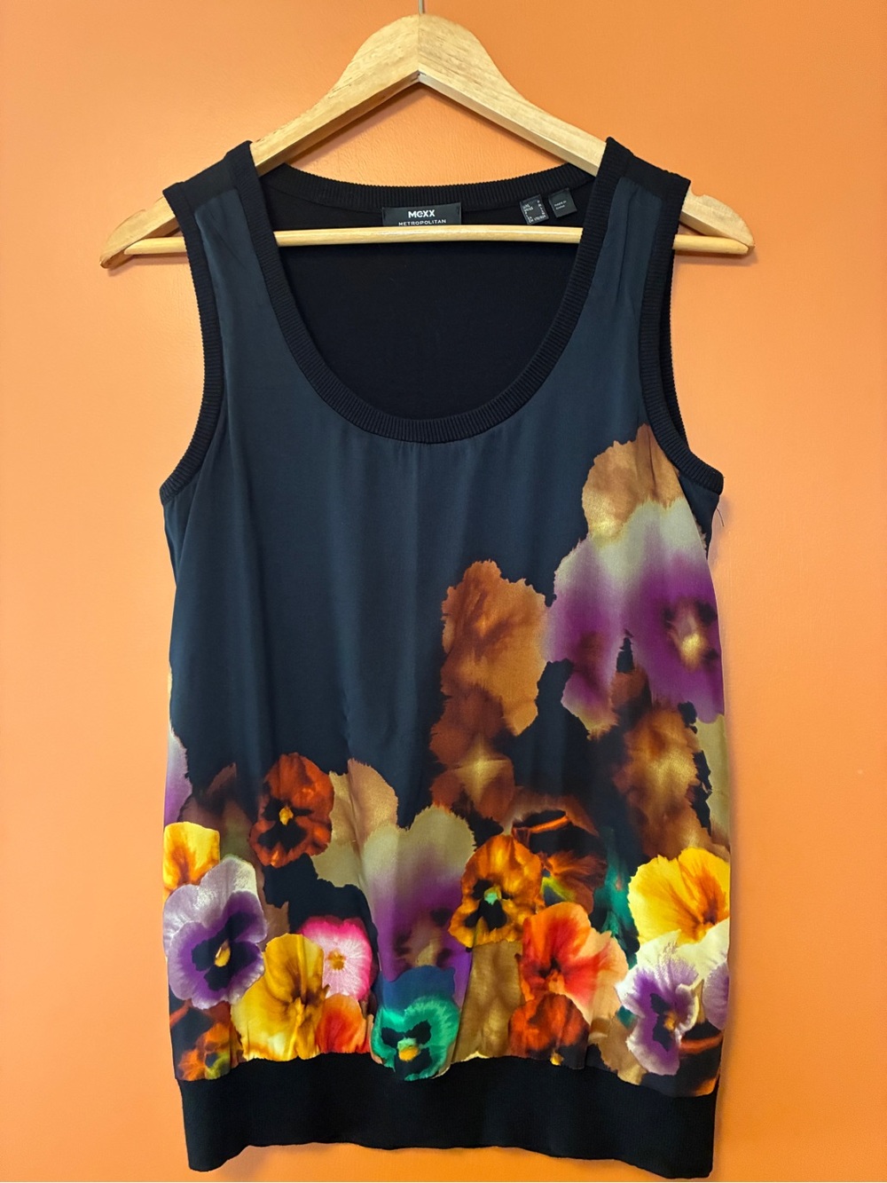 Mexx Black Tank Top with Multicolor Floral Border